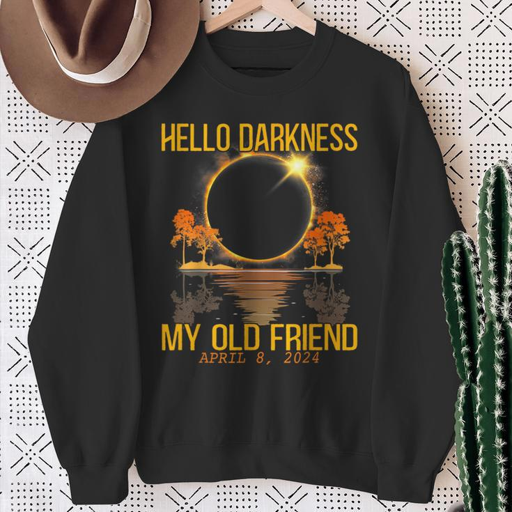 Total Eclipse 2024 Hello Darkness My Old Friend Sweatshirt Gifts for Old Women