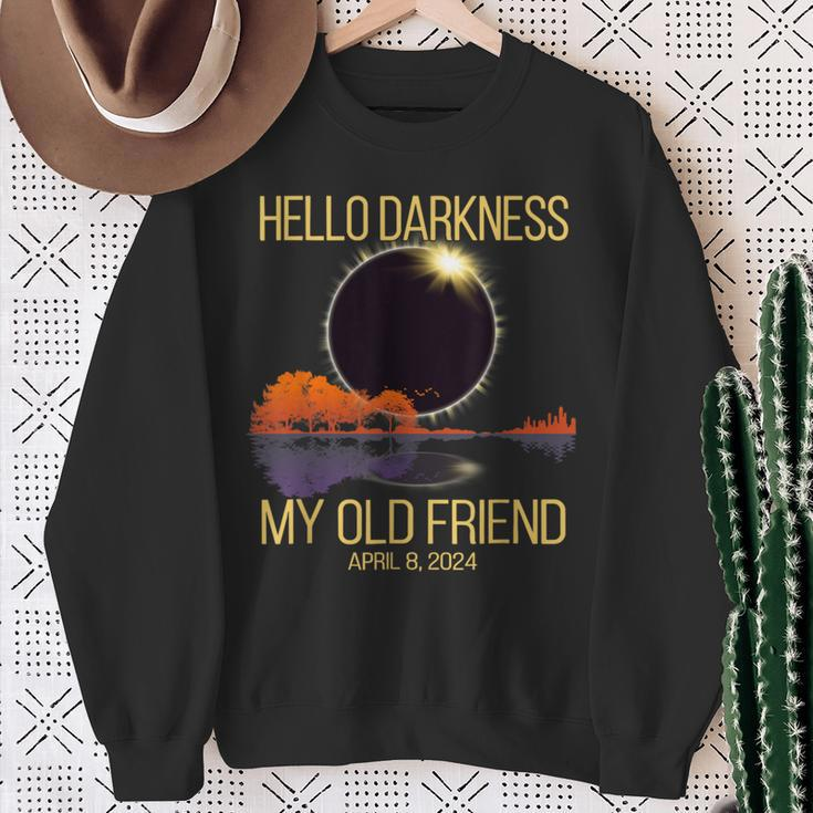 Total Solar Eclipse 040824 Hello Darkness My Old Friend Sweatshirt Gifts for Old Women