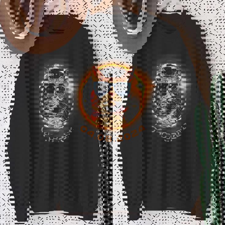 Total Solar Eclipse 2024 Cat With Sunglasses Sweatshirt Gifts for Old Women