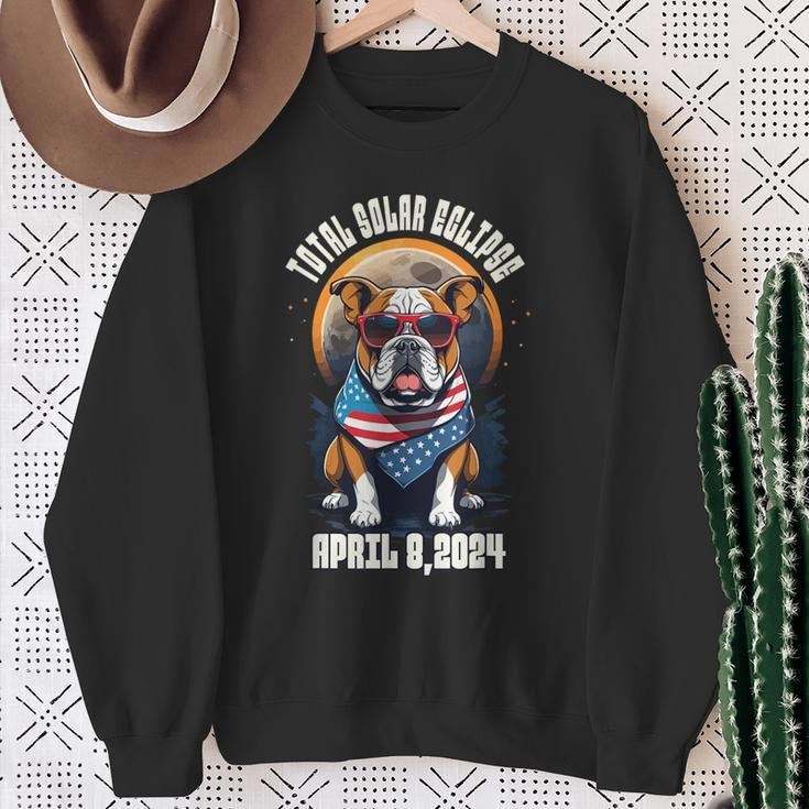 Total Solar Eclipse 2024 Frenchie Bulldog Dad Usa Flag Sweatshirt Gifts for Old Women