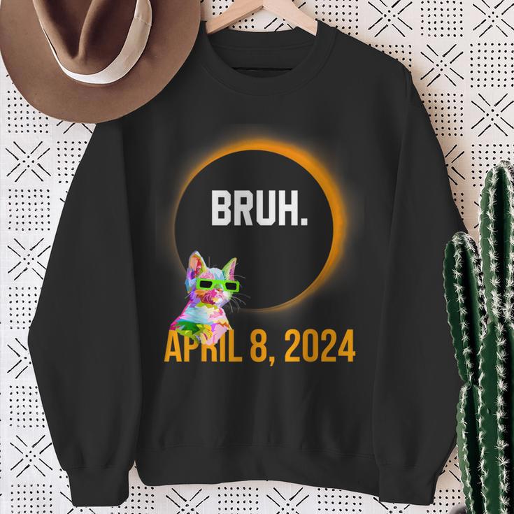 Total Solar Eclipse 2024 Cat Saying Bruh Meme Sweatshirt Gifts for Old Women