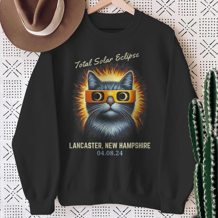 Total Solar Eclipse 2024 Lancaster New Hampshire Cat Lover Sweatshirt Gifts for Old Women