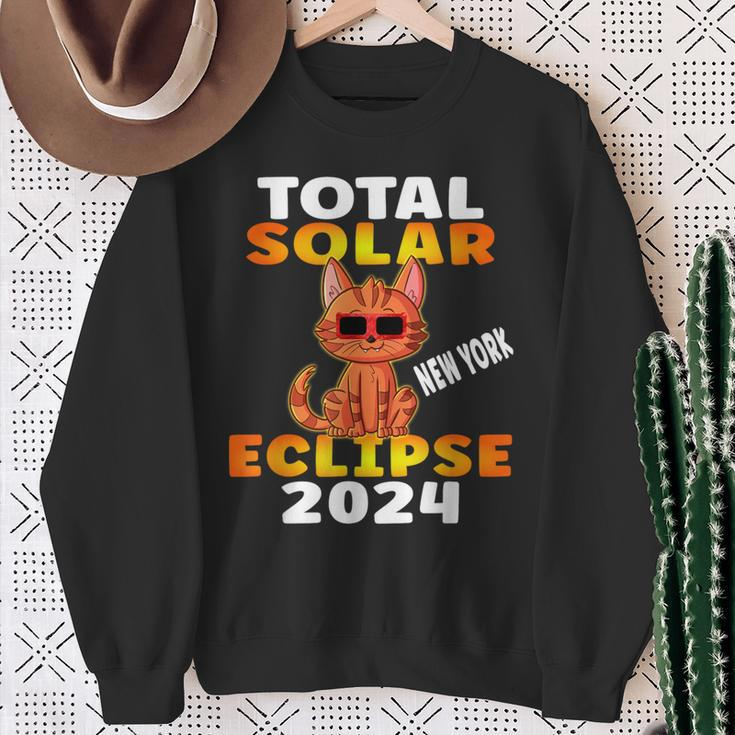 Total Solar Eclipse 2024 New York Tabby Cat Wearing Glasses Sweatshirt Gifts for Old Women