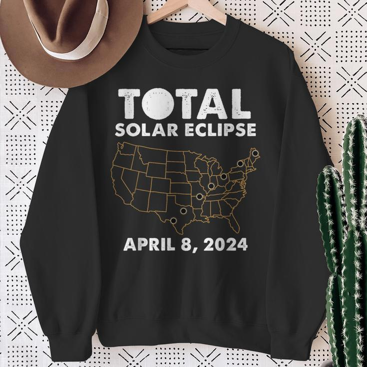Total Solar Eclipse 2024 Party America Totality Usa Map Sweatshirt Gifts for Old Women