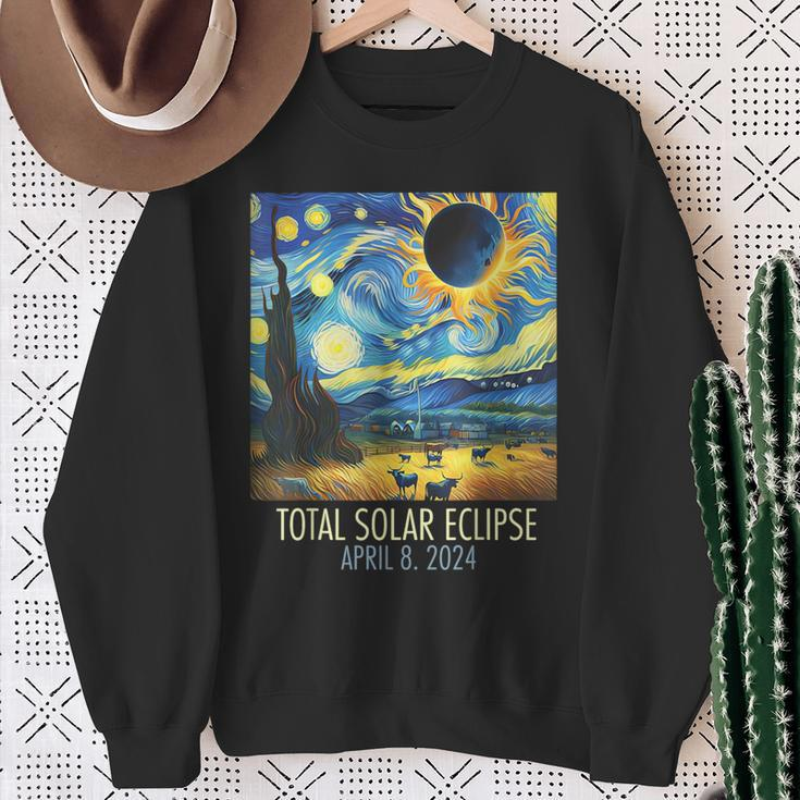 Total Solar Eclipse 2024 Starry Night Painting Van Gogh Sweatshirt Gifts for Old Women