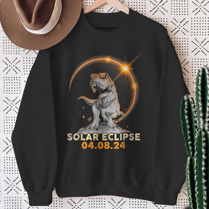 Total Solar Eclipse April 8 2024 America Dinosaurs Trex Dino Sweatshirt Gifts for Old Women