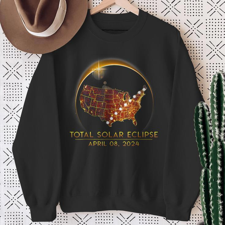 Total Solar Eclipse April 8 2024 America Map Totality Sweatshirt Gifts for Old Women