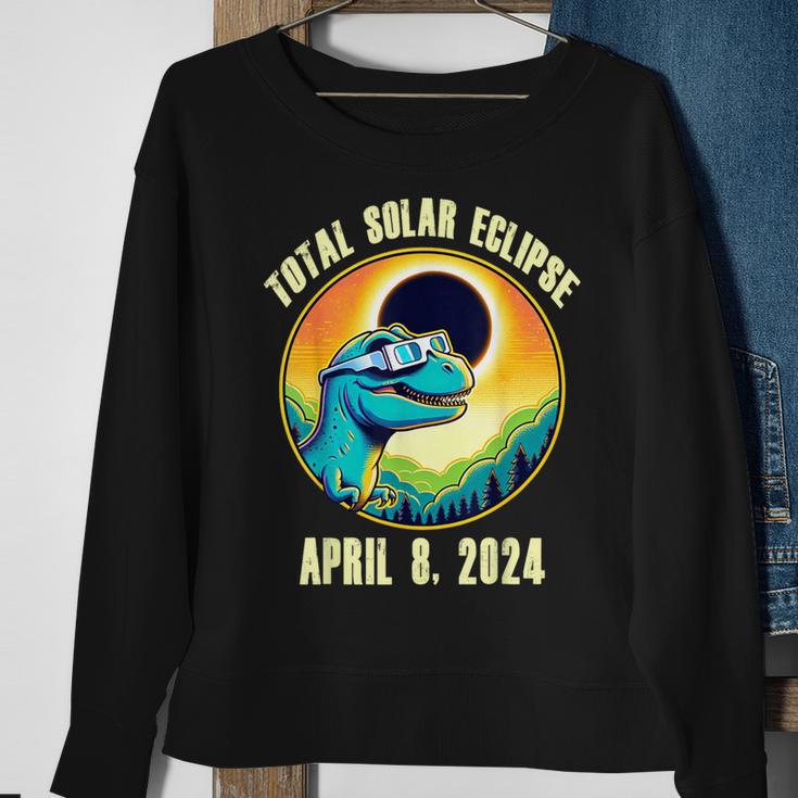 Total Solar Eclipse April 8 2024 Totality Eclipse Dinosaur Sweatshirt Gifts for Old Women