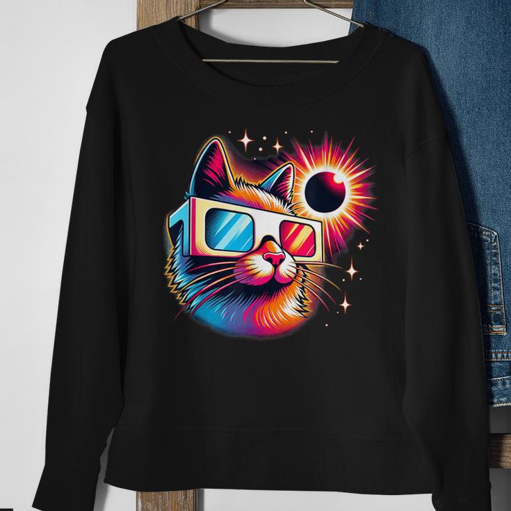 Total Solar Eclipse Cat Colorful Sweatshirt Gifts for Old Women