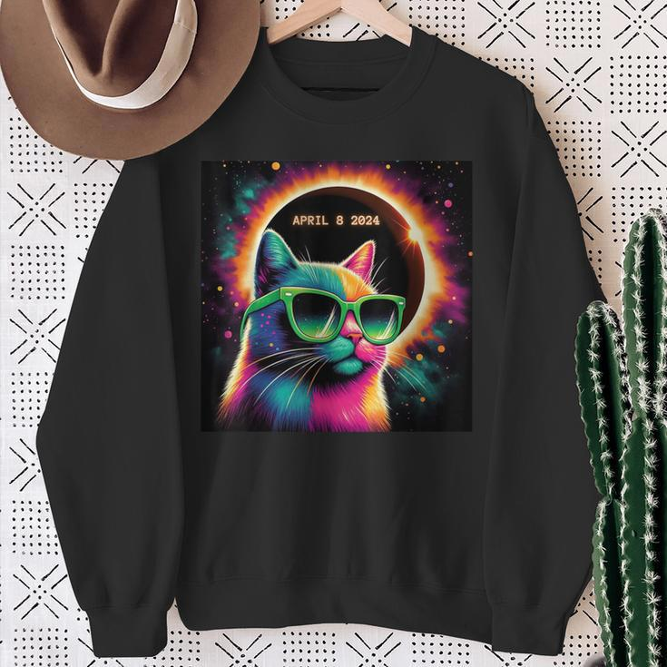 Total Solar Eclipse Cat Wearing Glasses April 8 2024 Sweatshirt Gifts for Old Women