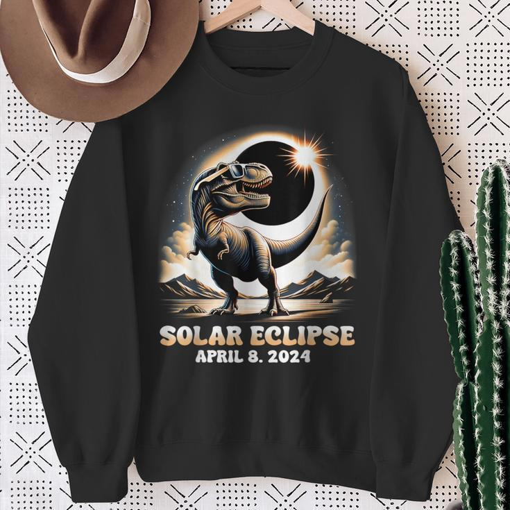 Total Solar Eclipse Dinosaur Dino T-Rex April 8 2024 Kid Boy Sweatshirt Gifts for Old Women