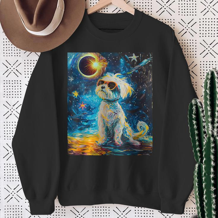 Total Solar Eclipse Maltese Dog Sweatshirt Gifts for Old Women