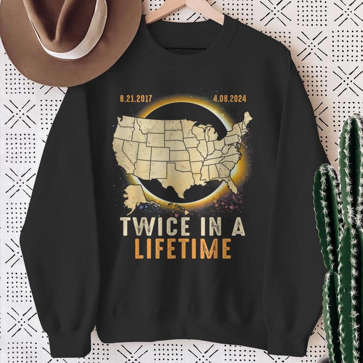 Total Solar Eclipse Twice In A Lifetime 2024 Usa Map Sweatshirt Gifts for Old Women