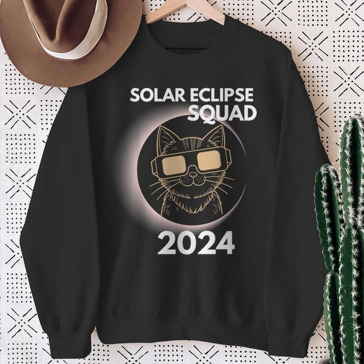 Totality Solar Eclipse 2024 Cat Moon Sun Earth April Sweatshirt Gifts for Old Women