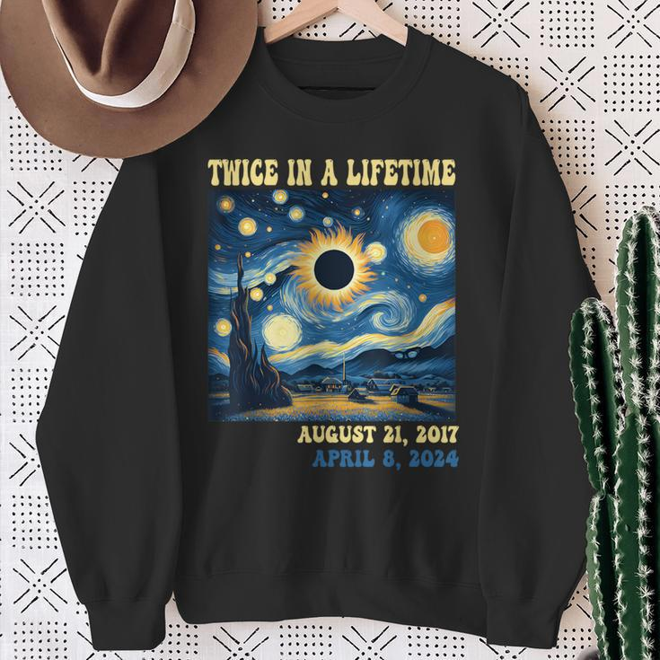 Totality Total Solar Eclipse Twice In A Lifetime Van Gogh Sweatshirt Gifts for Old Women