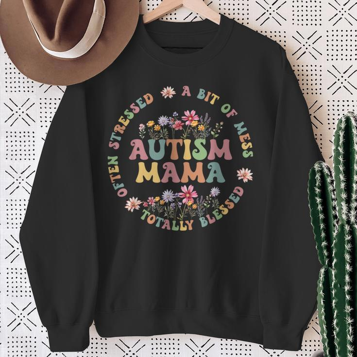 Totally Blessed Often Stressed A Bit Of A Mess Autism Mama Sweatshirt Gifts for Old Women