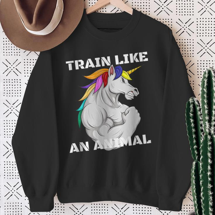 Train Like An Animal Unicorn Weightlifting Muscle Fitness Sweatshirt Gifts for Old Women