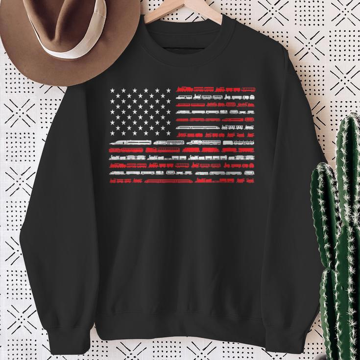 Train Railroad American Flag Vintage Locomotive Sweatshirt Gifts for Old Women