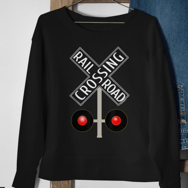 Train Railroad Crossing With Lights Road Sign Sweatshirt Gifts for Old Women