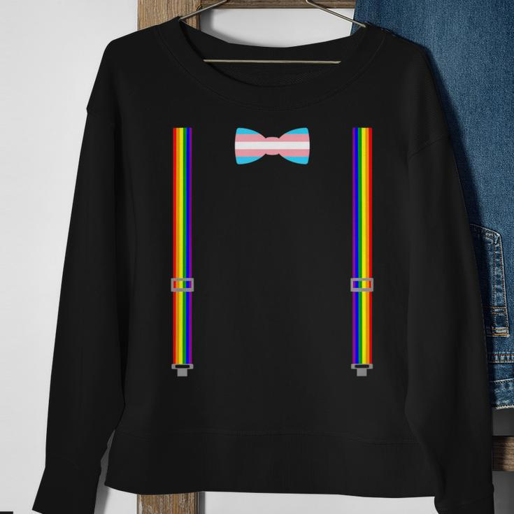 Trans Pride Transgender Equality Lgbt Flag Bow Tie Suspender Sweatshirt Gifts for Old Women