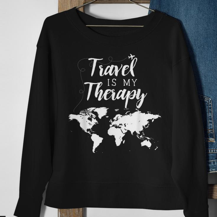 Travel Is My Therapy Statement Sweatshirt Gifts for Old Women