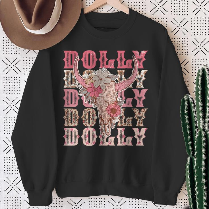 Trendy Dolly First Name Guitar Pink Cowgirl Western Sweatshirt Gifts for Old Women