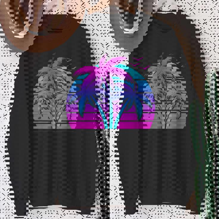 Tropical Vaporwave Hawaiian Palm Tree Hawaii Beach Edm Sweatshirt Gifts for Old Women
