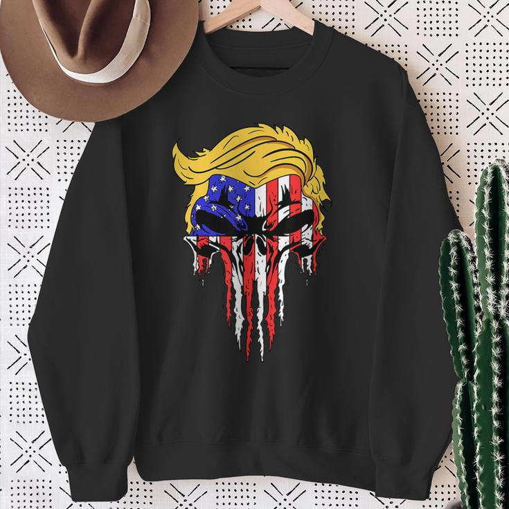 Trump Skull Usa Flag Hair President Sweatshirt Gifts for Old Women