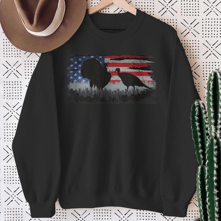 Turkey Hunter Fun Turkey Hunting Patriotic Usa Flag Sweatshirt Gifts for Old Women