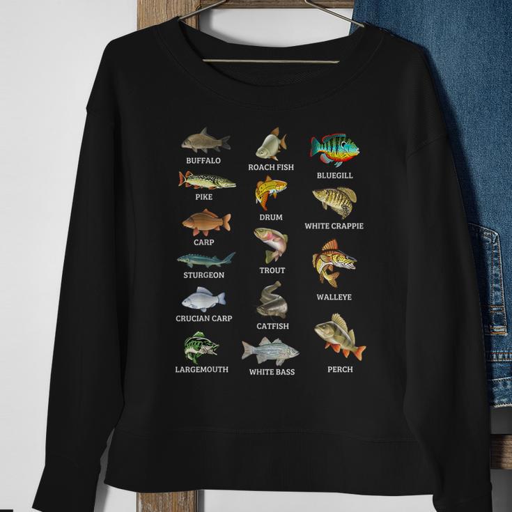 Types Of Freshwater Fish Species Fishing Fisherman Anglers Sweatshirt Gifts for Old Women