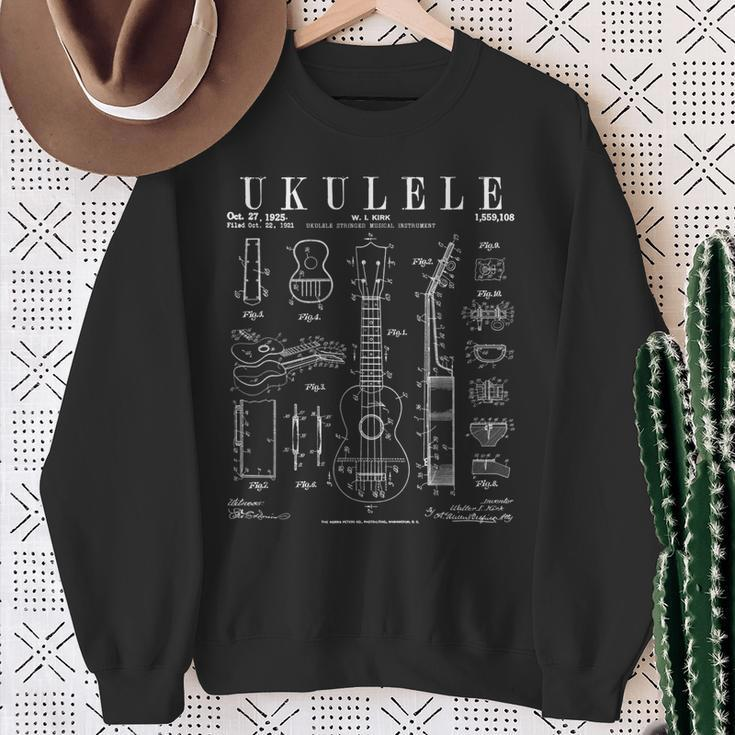 Ukulele Musical Instrument Uke Vintage Patent Drawing Print Sweatshirt Gifts for Old Women