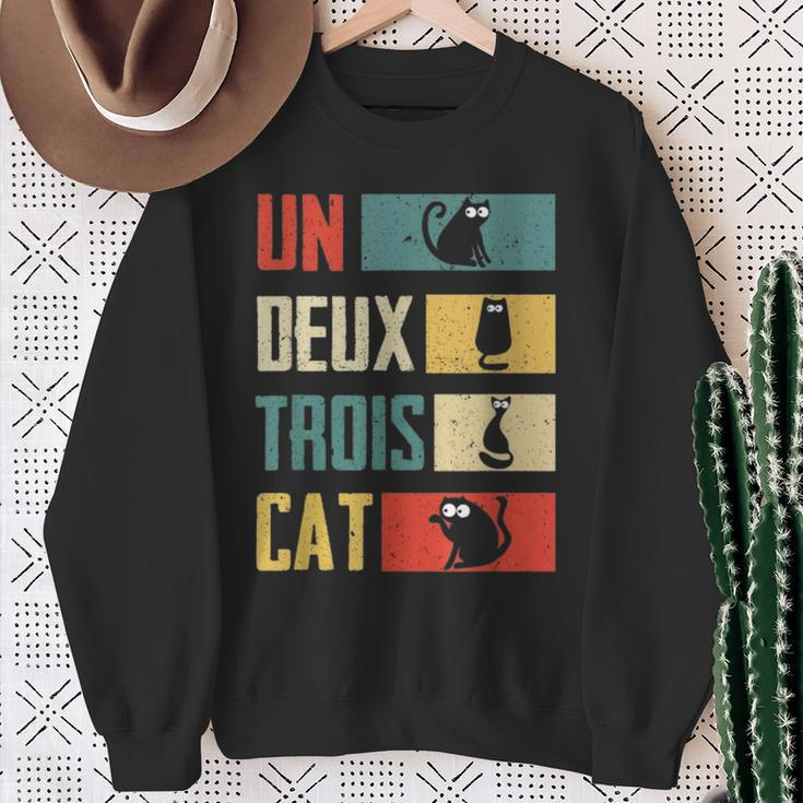Un Deux Trois Cat Vintage French Joke Cat Lovers Sweatshirt Gifts for Old Women