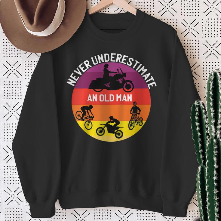 Never Underestimate An Old Man On A Bicycle Dirt Bike Sweatshirt Gifts for Old Women