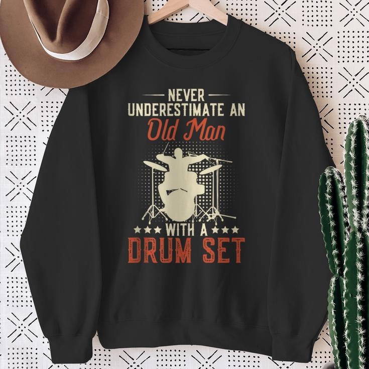 Never Underestimate An Old Man With A Drum Set Retro Vintage Sweatshirt Gifts for Old Women