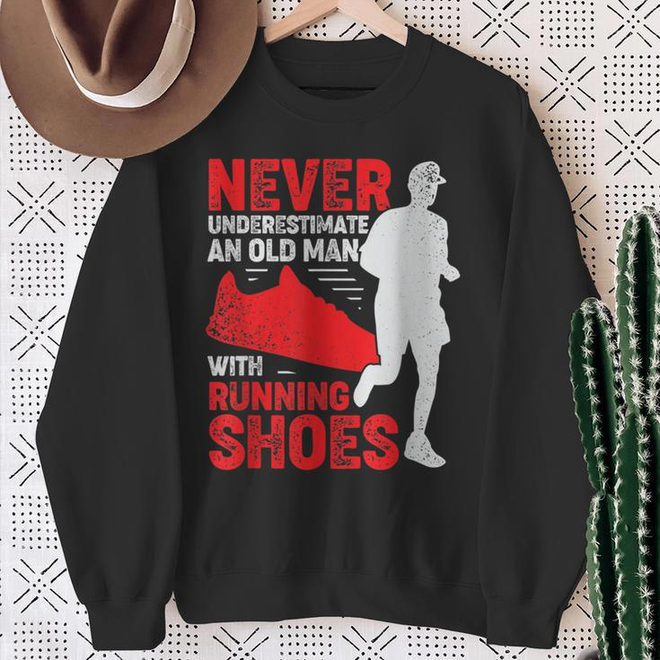 Never Underestimate An Old Man With Running Shoes Sweatshirt Gifts for Old Women