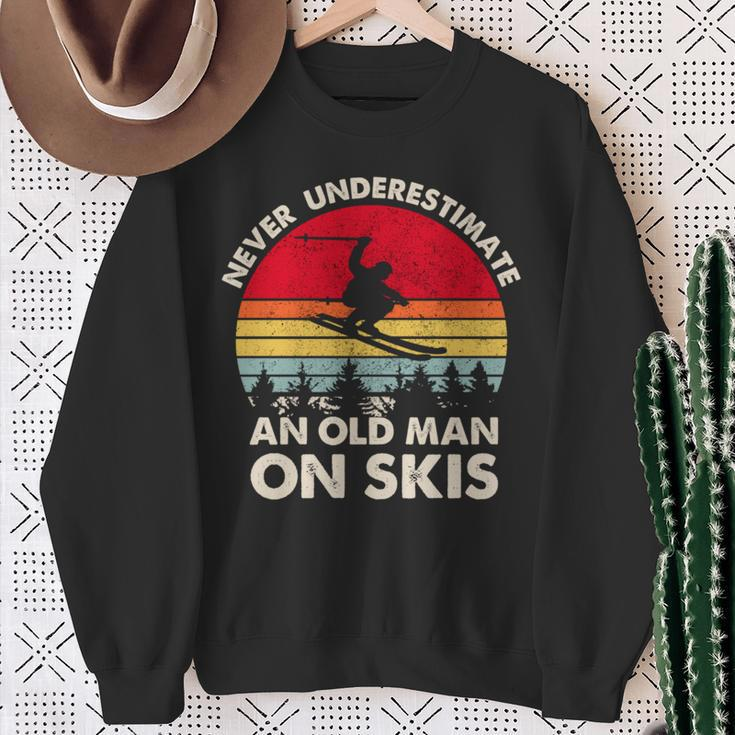 Never Underestimate An Old Man On Skis Retro Skier Sweatshirt Gifts for Old Women