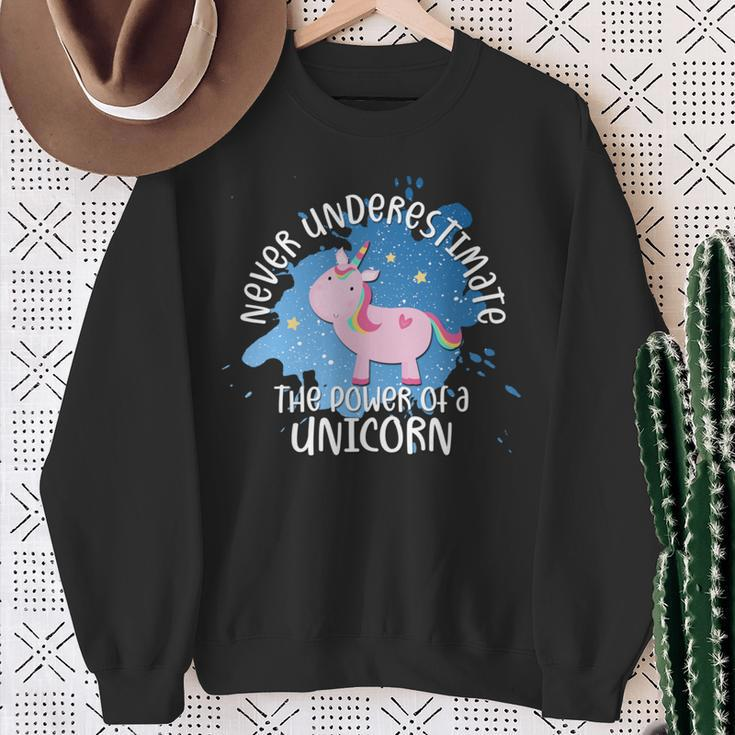 Never Underestimate The Power Of A Unicorn Quote Sweatshirt Gifts for Old Women