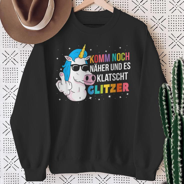 Unicorn Komm Noch Näher Und Es Klappschen Glitter Sweatshirt Geschenke für alte Frauen