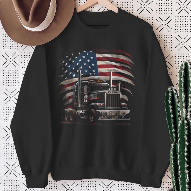 Us American Flag Trucker Truck Driver Sweatshirt Geschenke für alte Frauen