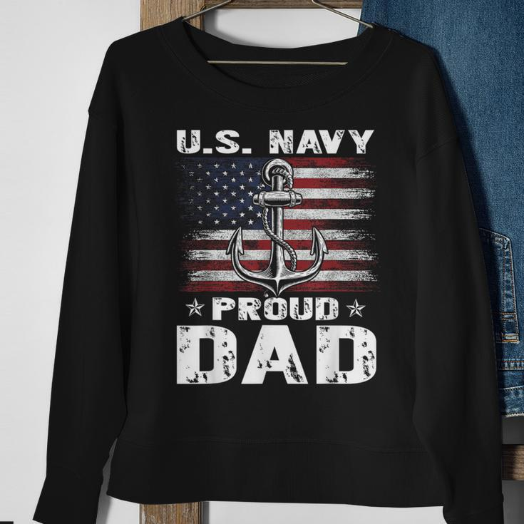 US NAVY Proud Dad With American Flag Veteran Day Sweatshirt Gifts for Old Women