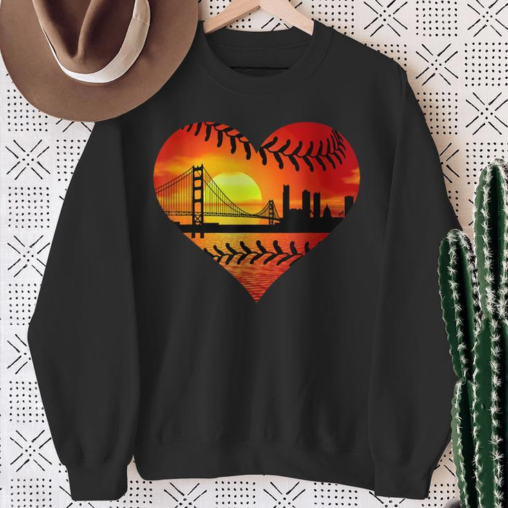 Us San Francisco Baseball Patriotic Baseball Vintage Heart Sweatshirt Gifts for Old Women