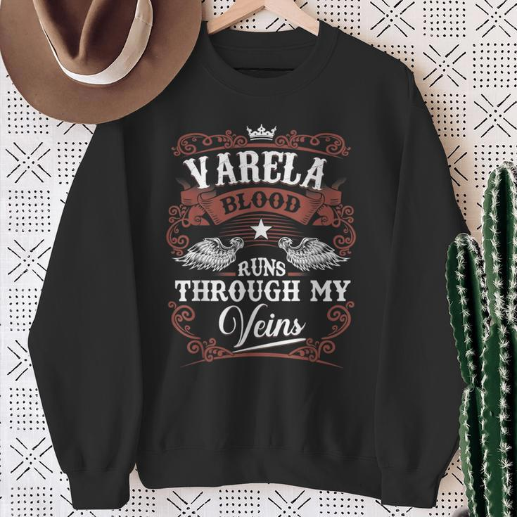 Varela Blood Runs Through My Veins Vintage Family Name Sweatshirt Gifts for Old Women