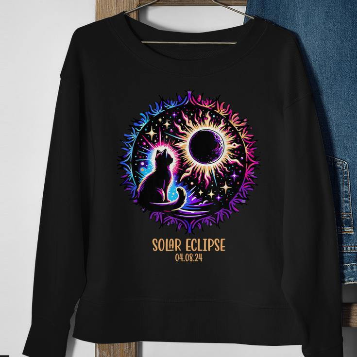 View Totality April 8 2024 Astronomy Cat Lover Solar Eclipse Sweatshirt Gifts for Old Women