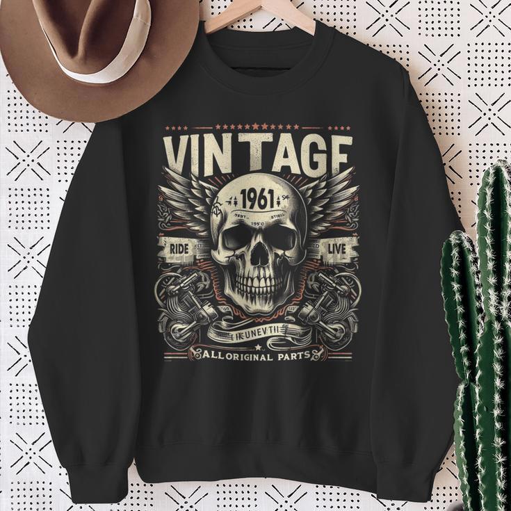 Vintage 1961 Geboren 1961 Geburtstag Totenkopf Biker Motorrad Sweatshirt Geschenke für alte Frauen