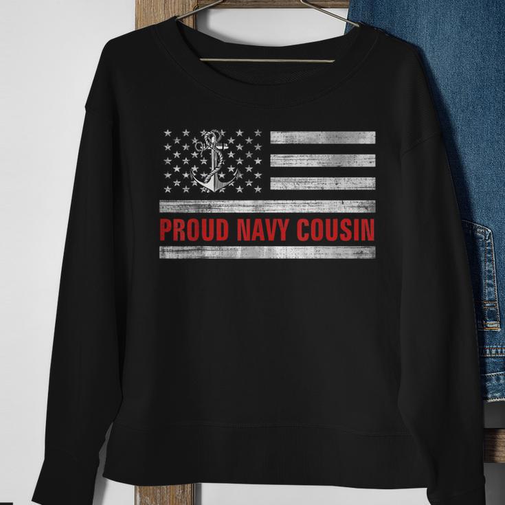 Vintage American Flag Proud Navy Cousin Veteran Day Sweatshirt Gifts for Old Women