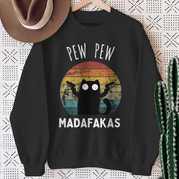 Vintage Black Cat Pew Pew Madafakas Sweatshirt Gifts for Old Women