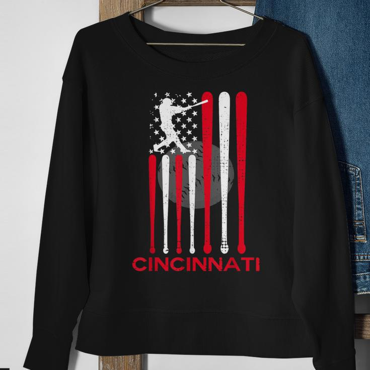 Vintage Cincinnati Baseball Soul American Us Flag Sweatshirt Gifts for Old Women