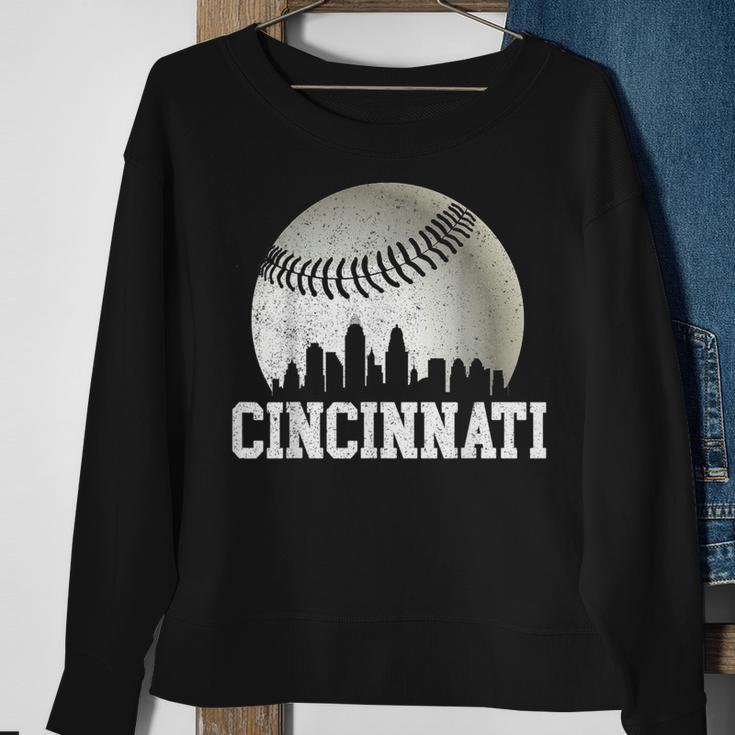 Vintage Cincinnati Skyline City Baseball Met At Gameday Sweatshirt Gifts for Old Women