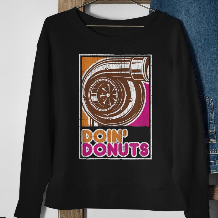 Vintage Doin' Donuts Car Enthusiast Sweatshirt Gifts for Old Women