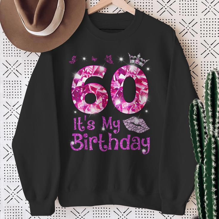 Vintage Happy 60 It's My Birthday Crown Lips 60Th Birthday Sweatshirt Gifts for Old Women